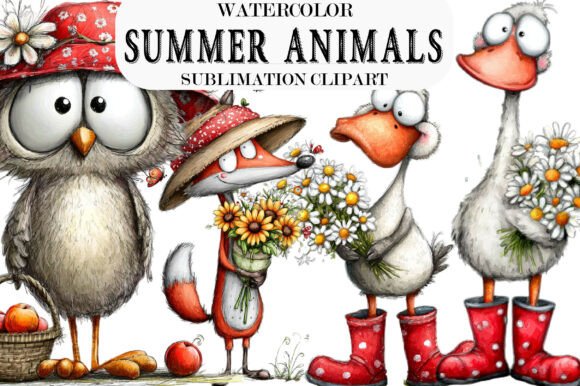 Download Summer Animals Watercolor Whimsical Clip - Animal Collection