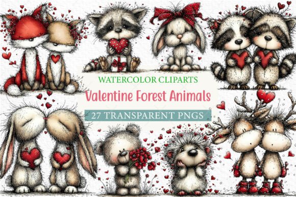 Download Watercolor Valentine Forest Animals Png - Animal Collection