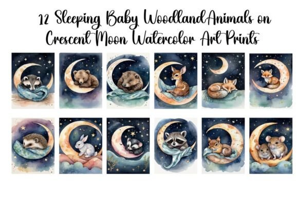 Download Set of 12 Sleeping Woodland Baby Animals - Animal Collection