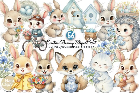 Download Cute Easter Animals Watercolor PNG Set - Animal Collection