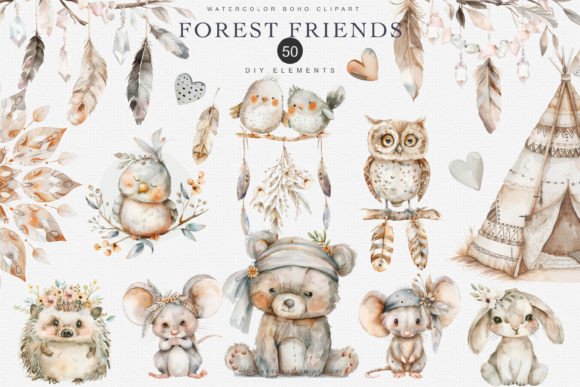 Download Woodland Boho Animal Clipart Set - Animal Collection