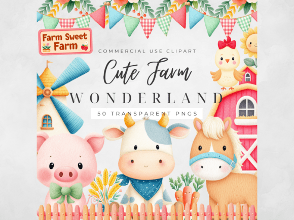 Download Farm Animals Clipart Watercolor Kids PNG - Animal Collection