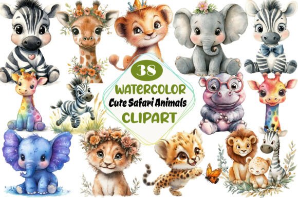 Download Watercolor Cute Safari Animals Clipart - Animal Collection