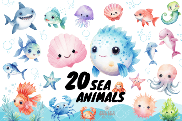 Download Cute Sea Animals Watercolor Clipart - Animal Collection