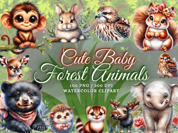 Download Cute Watercolor Baby Forest Animals PNG - Animal Collection