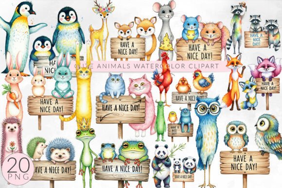 Download Have a Nice Day Watercolor Cute Animals - Day Collection