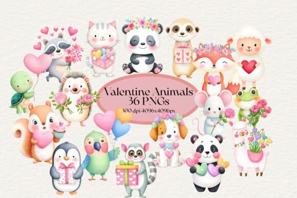 Download 36 Watercolor Valentine's Animals PNG - Animal Collection