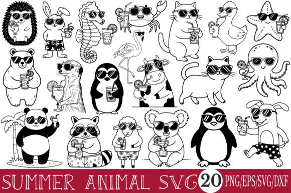 Download Black Line Art Summer Animal SVG Bundle - Animal Collection