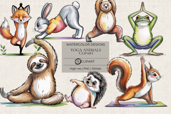 Download Yoga Animals Watercolor Set - Animal Collection