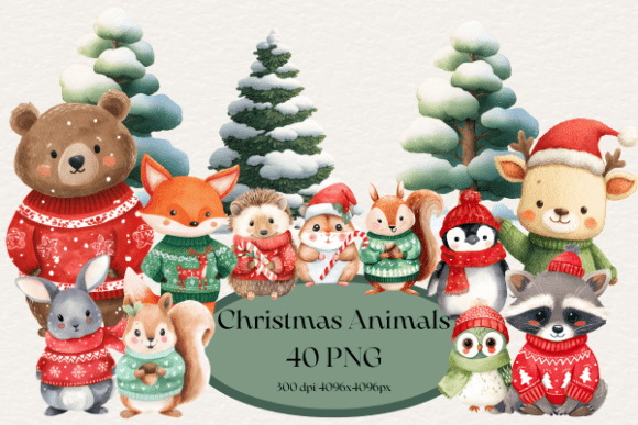 Download Christmas Animals Clipart Bundle PNG - Animal Collection