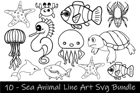 Download 10 - Sea Animal Line Art Svg Bundle - Animal Collection