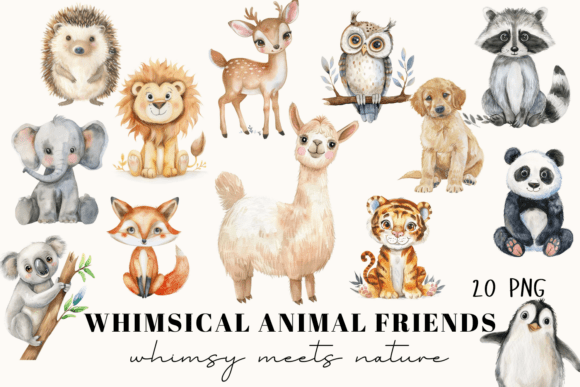 Download 20 Whimsical Animal Clipart Set - Animal Collection