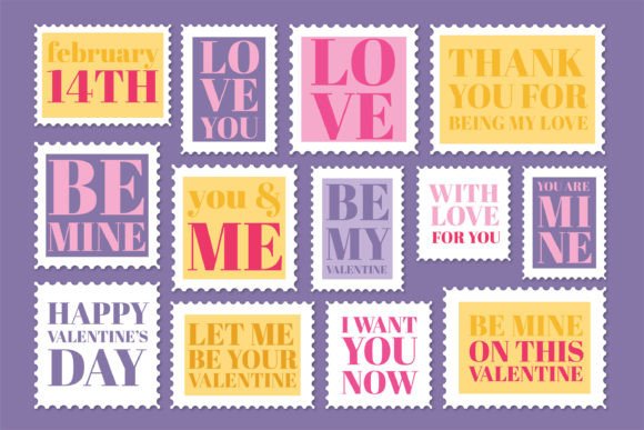 Download Valentine's Day Typographic Post Stamps - Day Collection