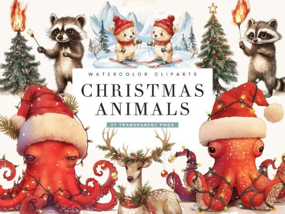 Download Watercolor Christmas Animals Clipart - Animal Collection