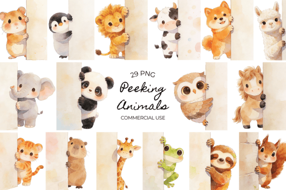 Download Peeking Animals Watercolor Clipart Cute - Animal Collection