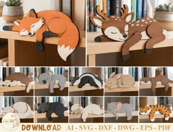 Download Sleepy Animal Bookshelf Sitter Bundle - Animal Collection