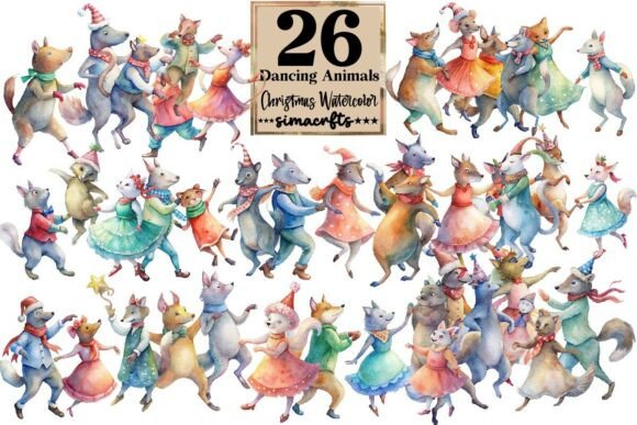 Download Dancing Animals Christmas Watercolor - Animal Collection