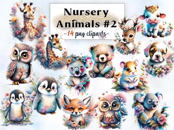 Download Nursery Animals #2 Sublimation Clipart - Animal Collection