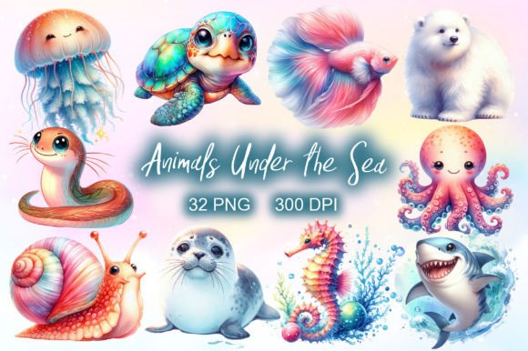 Download Animals Under the Sea Watercolor Bundle - Animal Collection