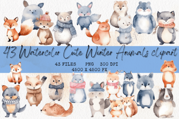 Download Watercolor Cute Winter Animals Clipart - Animal Collection