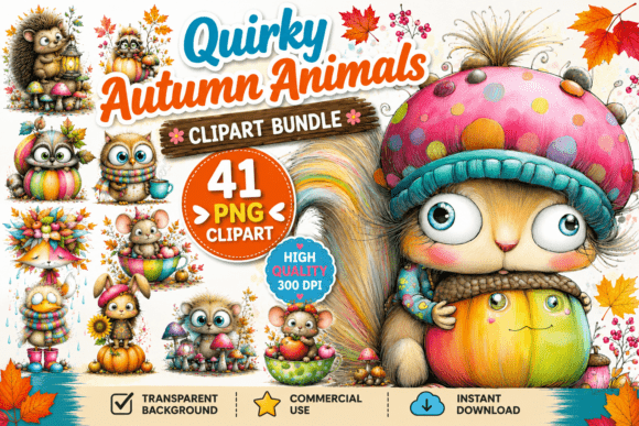 Download Quirky Funny Autumn Animals Clipart - Animal Collection