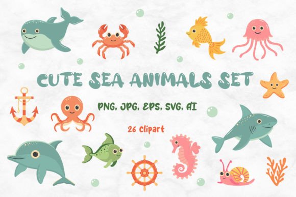 Download Cute Sea Animals Set - Animal Collection