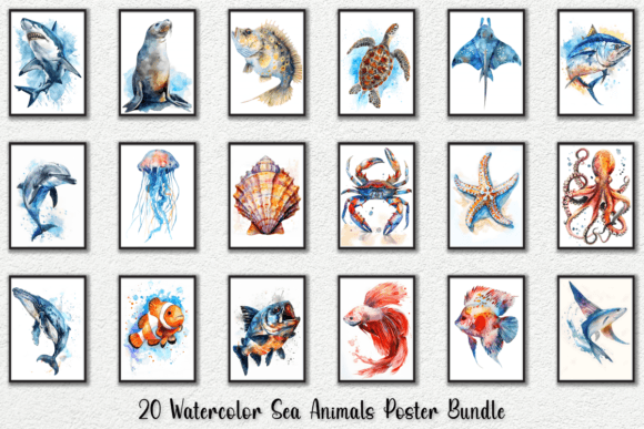 Download Watercolor Sea Animals Wall Art Posters - Animal Collection