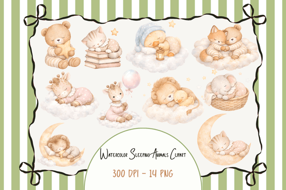 Download Watercolor Sleeping Animals Clipart - Animal Collection
