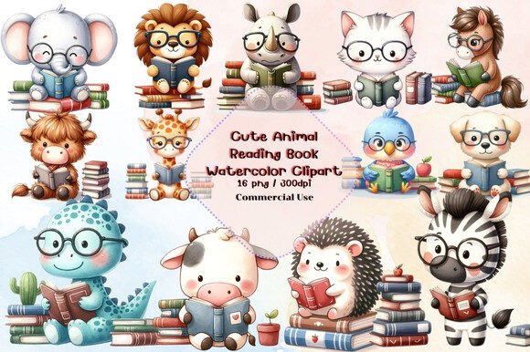 Download Cute Animals Reading Book Clipart - Animal Collection