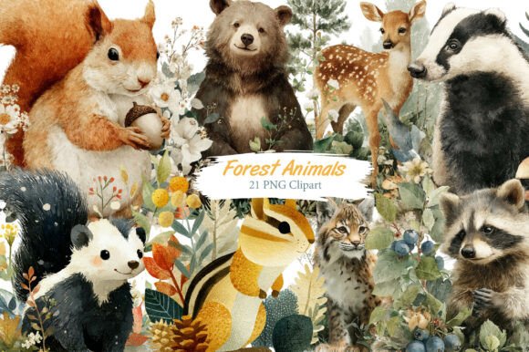 Download Watercolor Forest Animals Clipart - Animal Collection