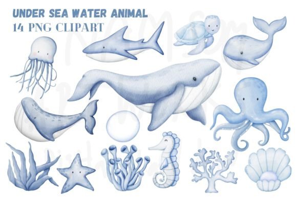 Download Under Sea Animal Watercolor Clipart. - Animal Collection