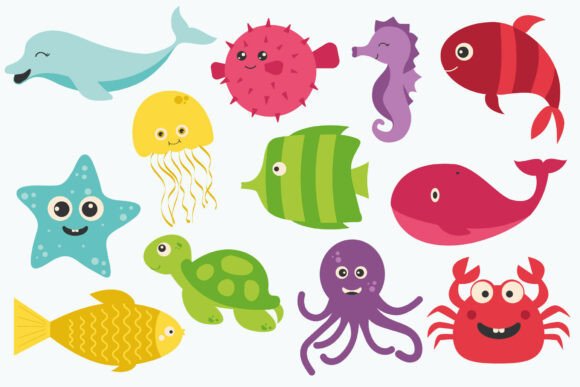 Download Cute Kawaii Sea Animals Clipart Set - Animal Collection