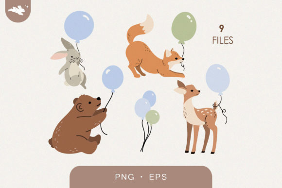 Download Woodland Baby Animals with Balloons - Animal Collection