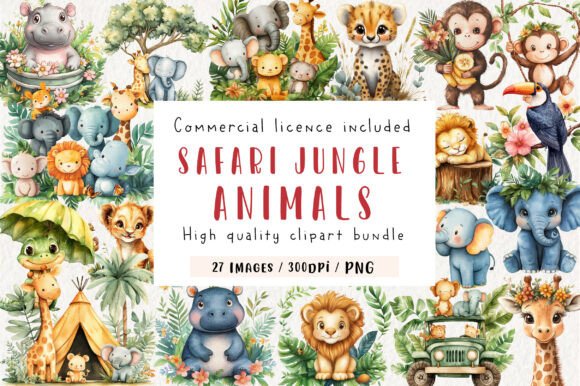 Download Safari Watercolor Jungle Animals Clipart - Animal Collection