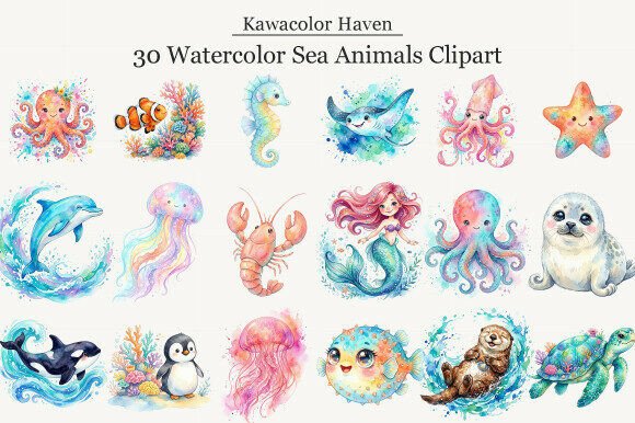 Download Watercolor Sea Animals Clipart - Animal Collection