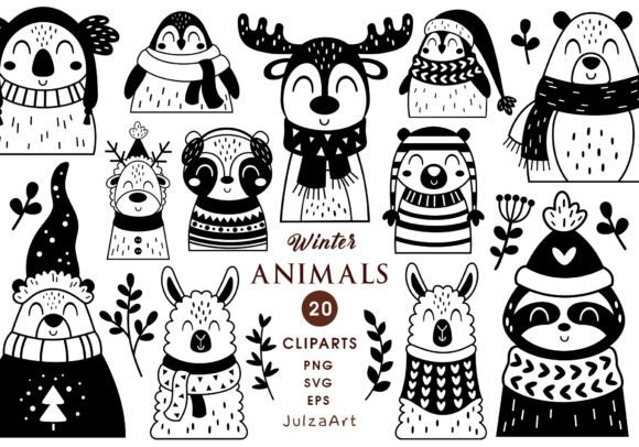 Download Black and White Winter Animals Clipart - Animal Collection