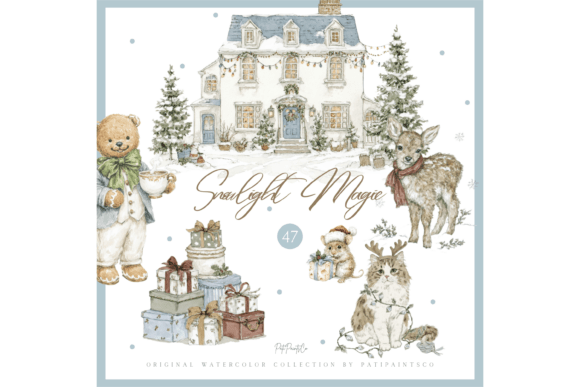Download Cozy Vintage Winter Animals Clipart - Animal Collection