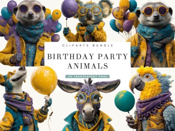 Download Birthday Party Animals Clipart Bundle - Day Collection