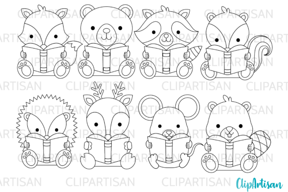 Download Woodland Animals Reading Clip Art - Animal Collection