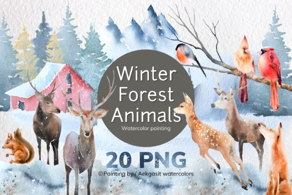 Download Watercolor Winter Forest Animals PNG - Animal Collection