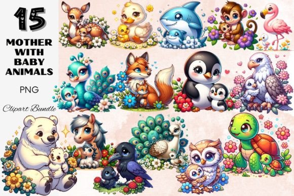 Download Cute Mother &amp; Baby Animal Clipart Set - Animal Collection