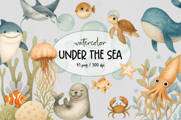 Download Cute Sea Animals Watercolor Clipart - Animal Collection
