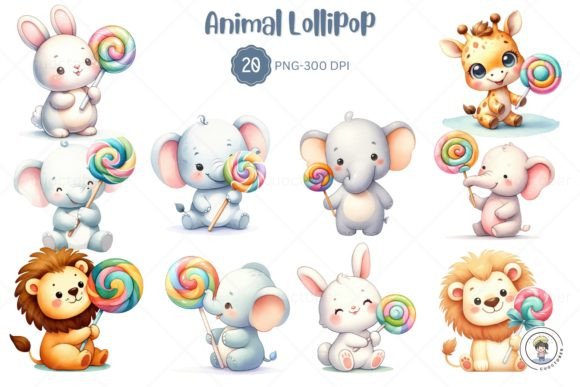 Download Cartoon Animal Enjoying Lollipop - Animal Collection