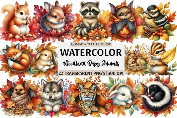 Download Woodland Baby Animals in Autumn Leaves - Animal Collection