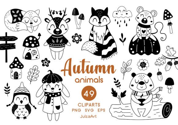Download Black and White Autumn Animals Clipart - Animal Collection