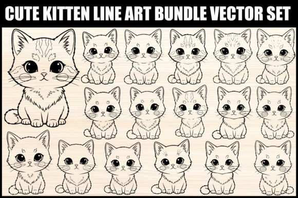 Download Cute Kitten Line Art Bundle Vector Set - Premium Resources