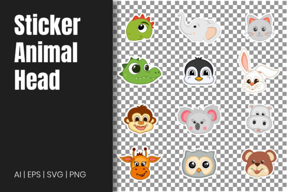 Download Cartoon Animal Head Stickers Vector - Animal Collection
