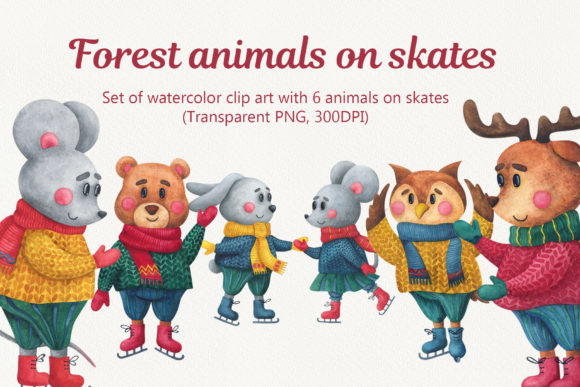 Download Watercolor Forest Animals on Skates - Animal Collection