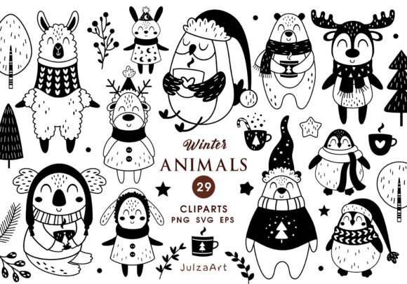 Download Black and White Winter Animals Clipart - Animal Collection