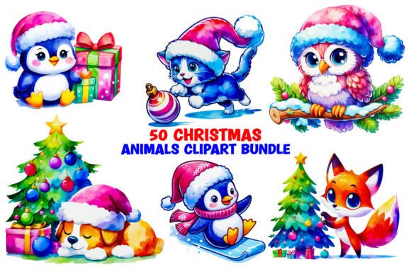 Download Christmas Animals Watercolor Clipart Png - Animal Collection